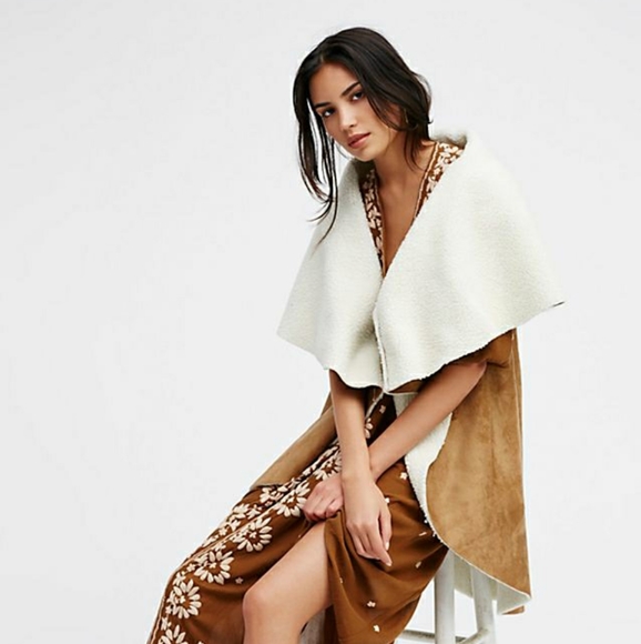 Free people VEGAN SUEDE/SHEARLING LONG VEST - Picture 4 of 4